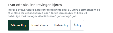 Intervaller for innkrevinger
