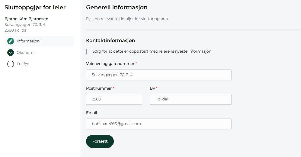 Generell informasjon i et sluttoppgjør