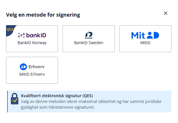 Valg av signeringsmetode for esignering