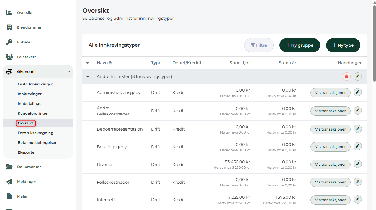 Oversikt over innkrevingstyper