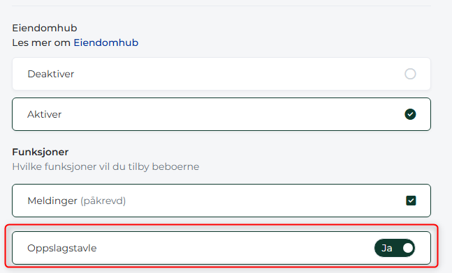 Knapp for å aktivere Eiendomhub