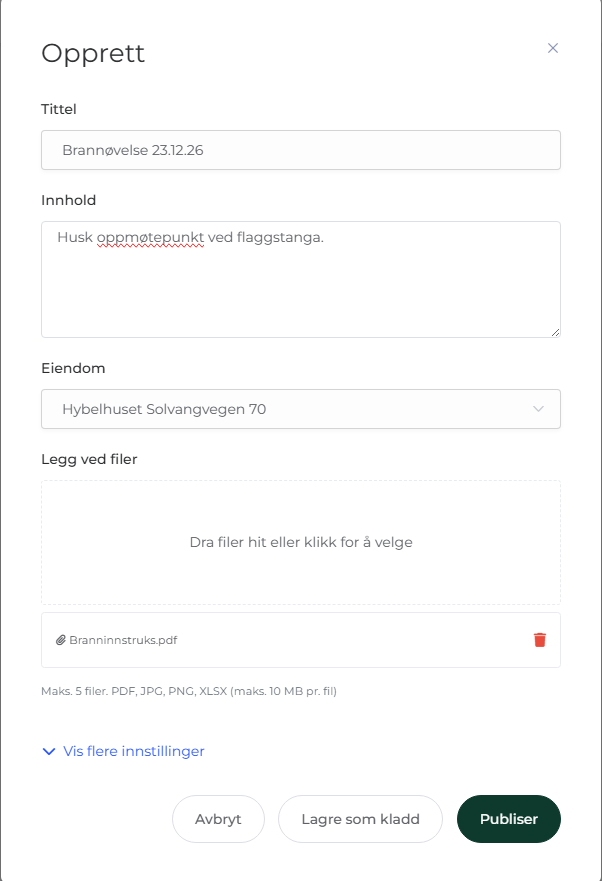 Opprett innlegg på Oppslagstavle
