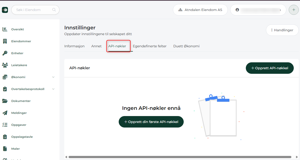 Her ser du API-nøkler